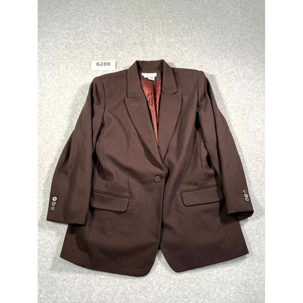 CHAUS Blazer Jacket Women 14 Brown Wool Notch Lapel Professional Formal Business